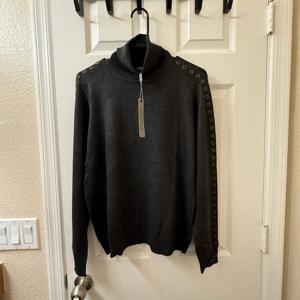 Joseph A Charcoal Turtleneck Sweater with Grommet Accents